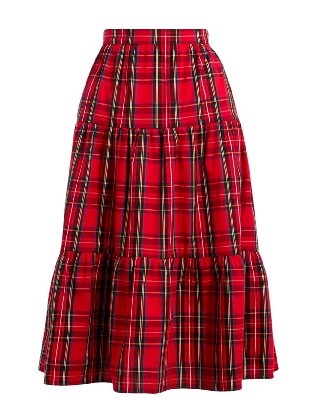 J. Crew Three Tier Tartan Midi Skirt Red Plaid Size Medium